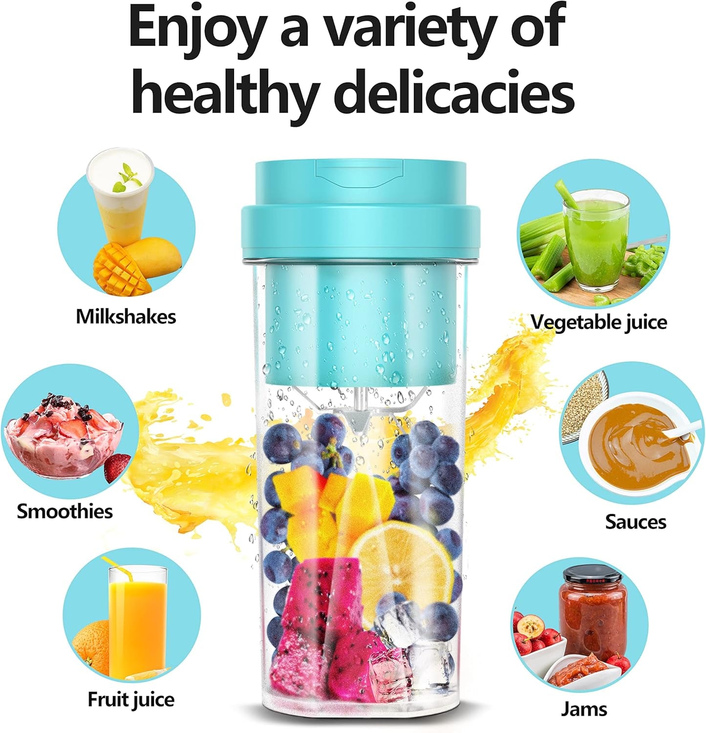Portable Blender, 550Ml Personal Size Blender for Shakes and Smoothies, Portable Blender Fruit Rechargeable with USB, Travel Blender with Six Blades, Juicer Cup for Gym, Travel (White)