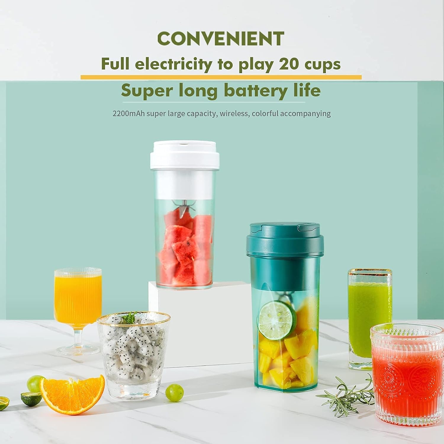 Portable Blender, 550Ml Personal Size Blender for Shakes and Smoothies, Portable Blender Fruit Rechargeable with USB, Travel Blender with Six Blades, Juicer Cup for Gym, Travel (White)